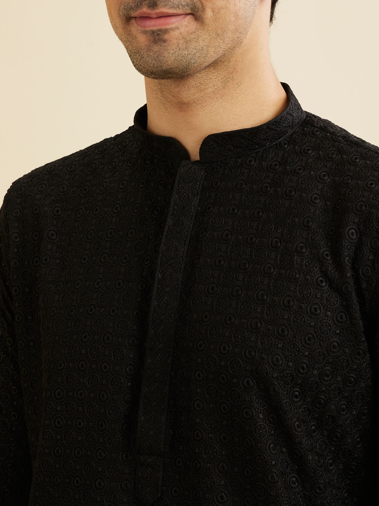 Manyavar Men Charcoal Black Chikankari Kurta Set