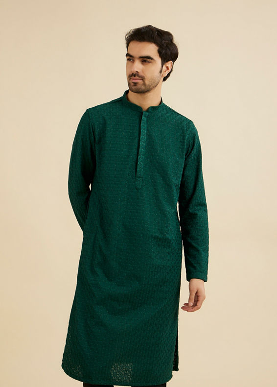 Manyavar Men Green Chikankari Kurta Pajama Set