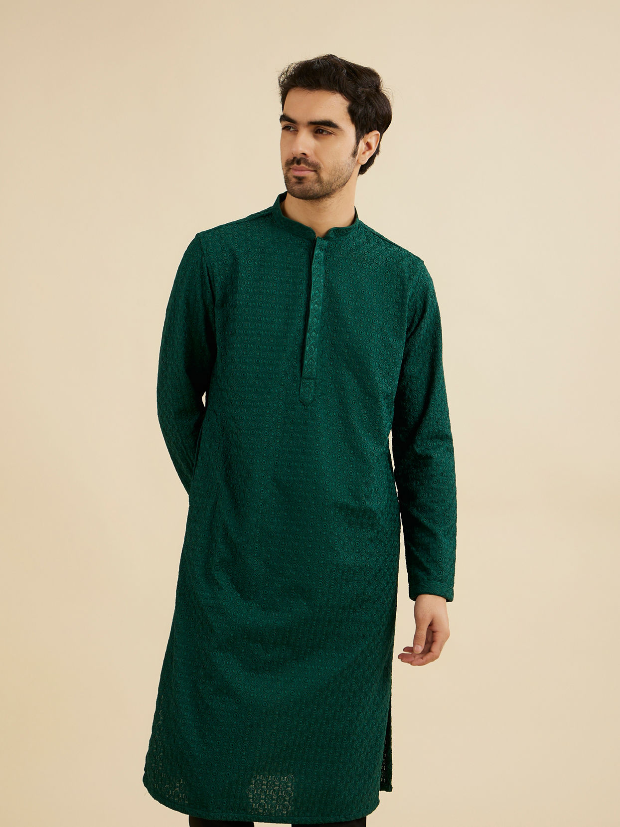 Manyavar Men Green Chikankari Kurta Pajama Set