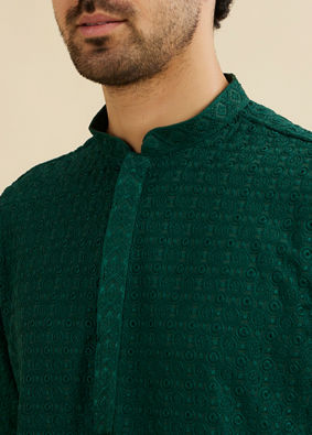 Manyavar Men Green Chikankari Kurta Pajama Set