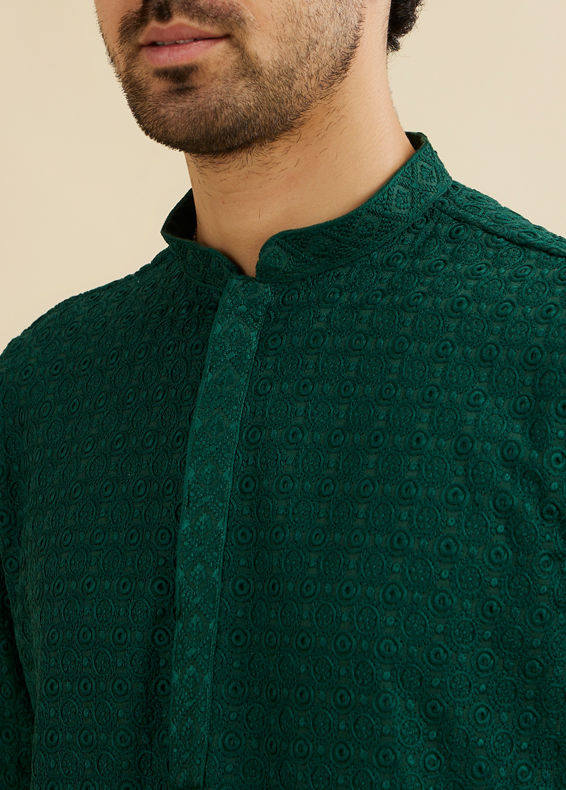 Manyavar Men Green Chikankari Kurta Pajama Set