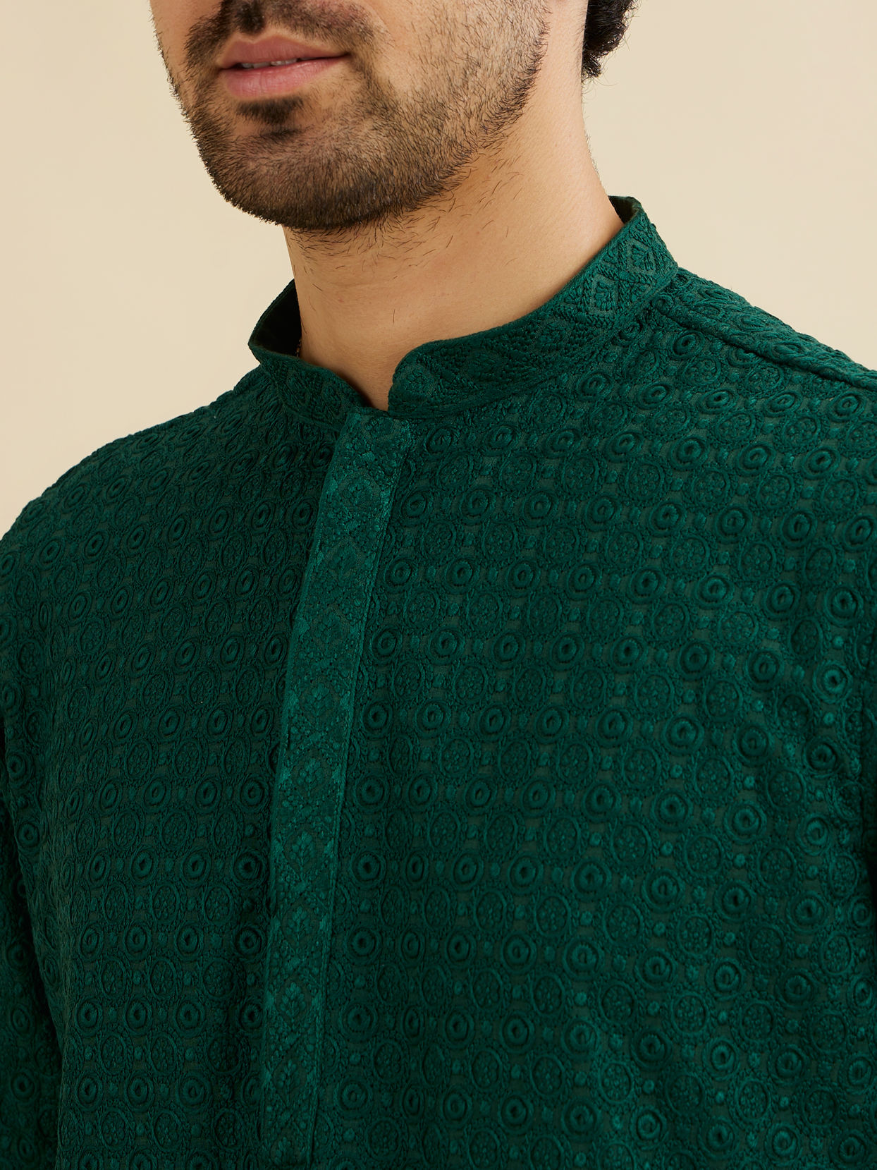 Manyavar Men Green Chikankari Kurta Pajama Set