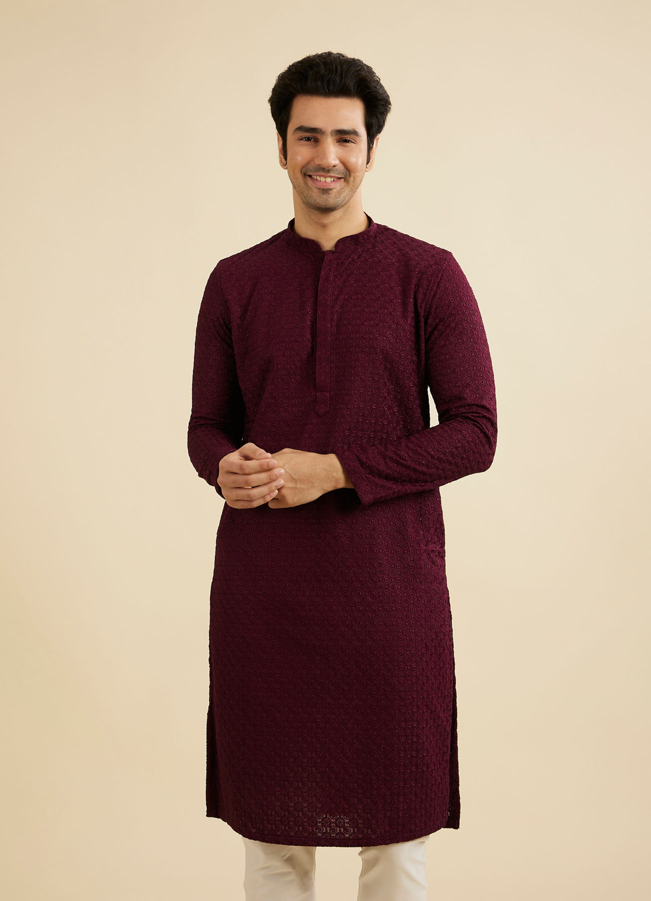 Manyavar Men Wine Hued Royal Kurta Pajama