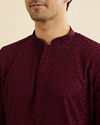 Manyavar Men Wine Red Chikankari Kurta Set