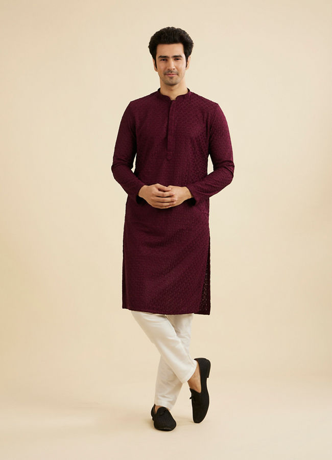 Manyavar Men Wine Hued Royal Kurta Pajama