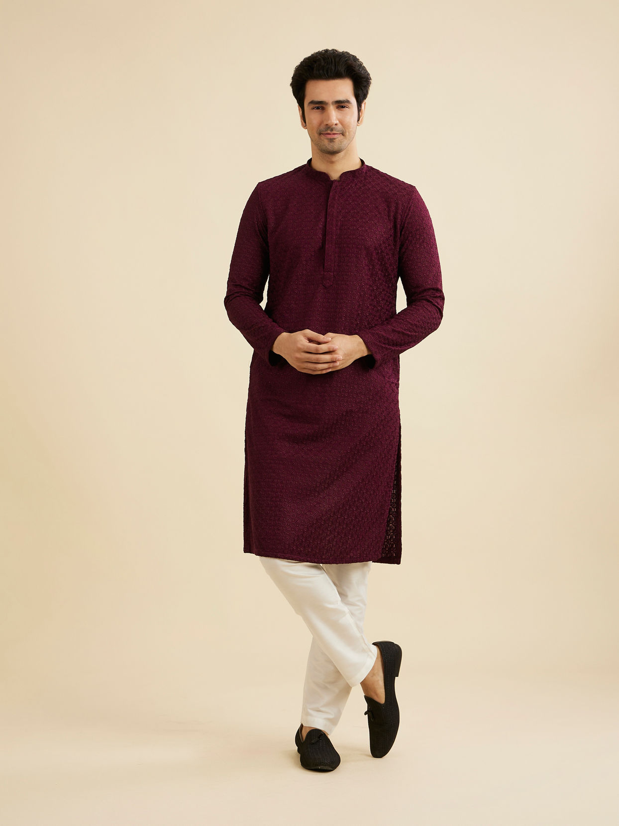 Manyavar Men Wine Hued Royal Kurta Pajama