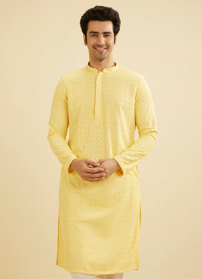 Manyavar Men Golden Touch Yellow Kurta Pajama