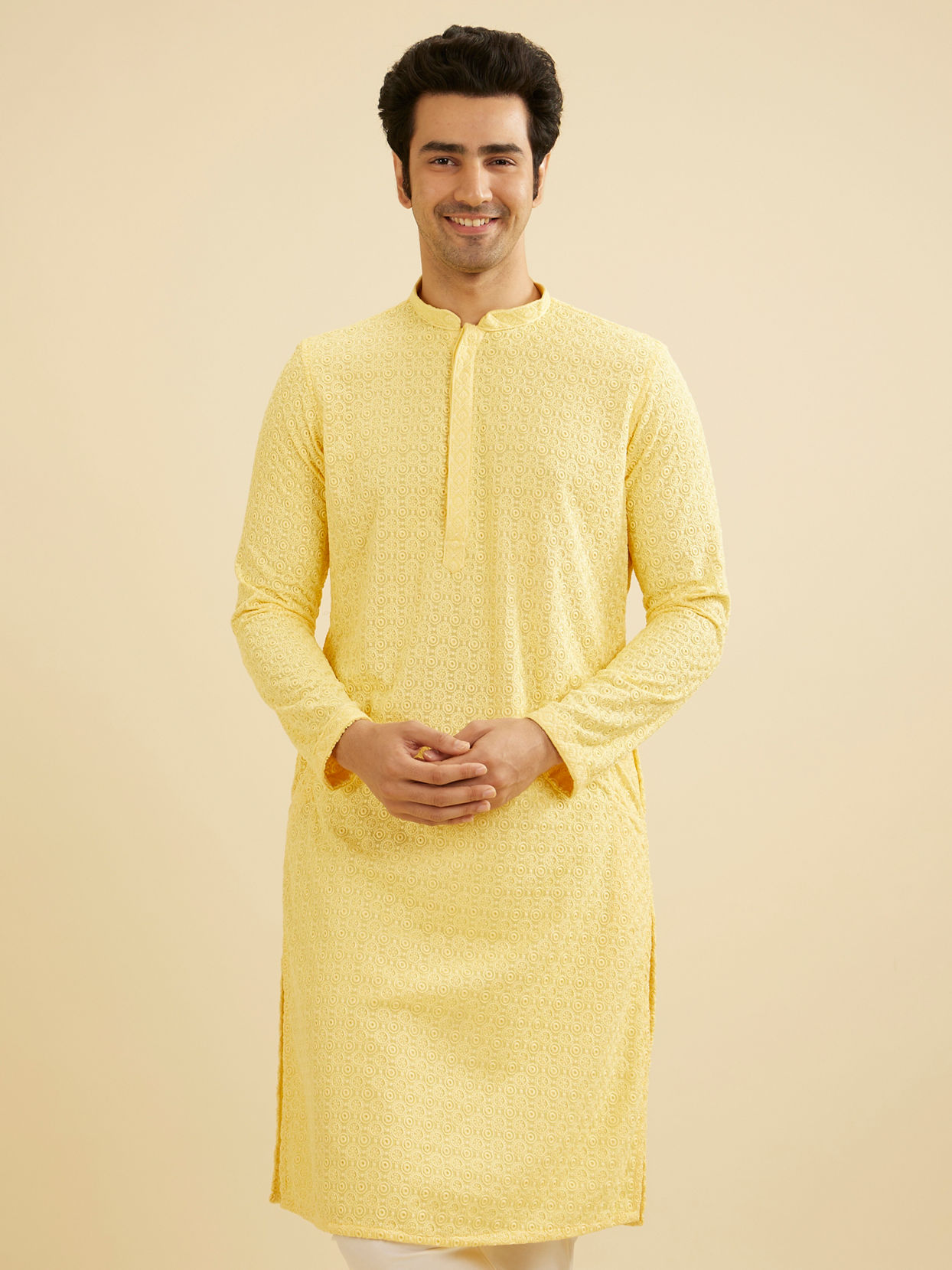 Manyavar Men Golden Touch Yellow Kurta Pajama image number 0