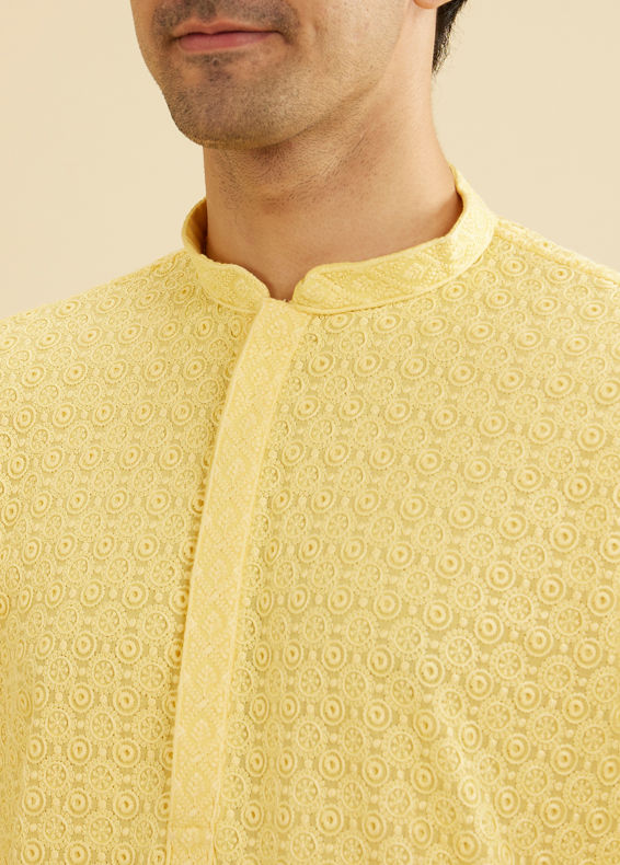 Manyavar Men Golden Touch Yellow Kurta Pajama