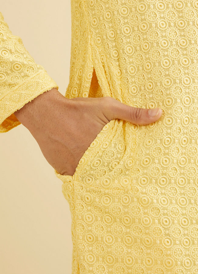 Manyavar Men Golden Touch Yellow Kurta Pajama image number 3