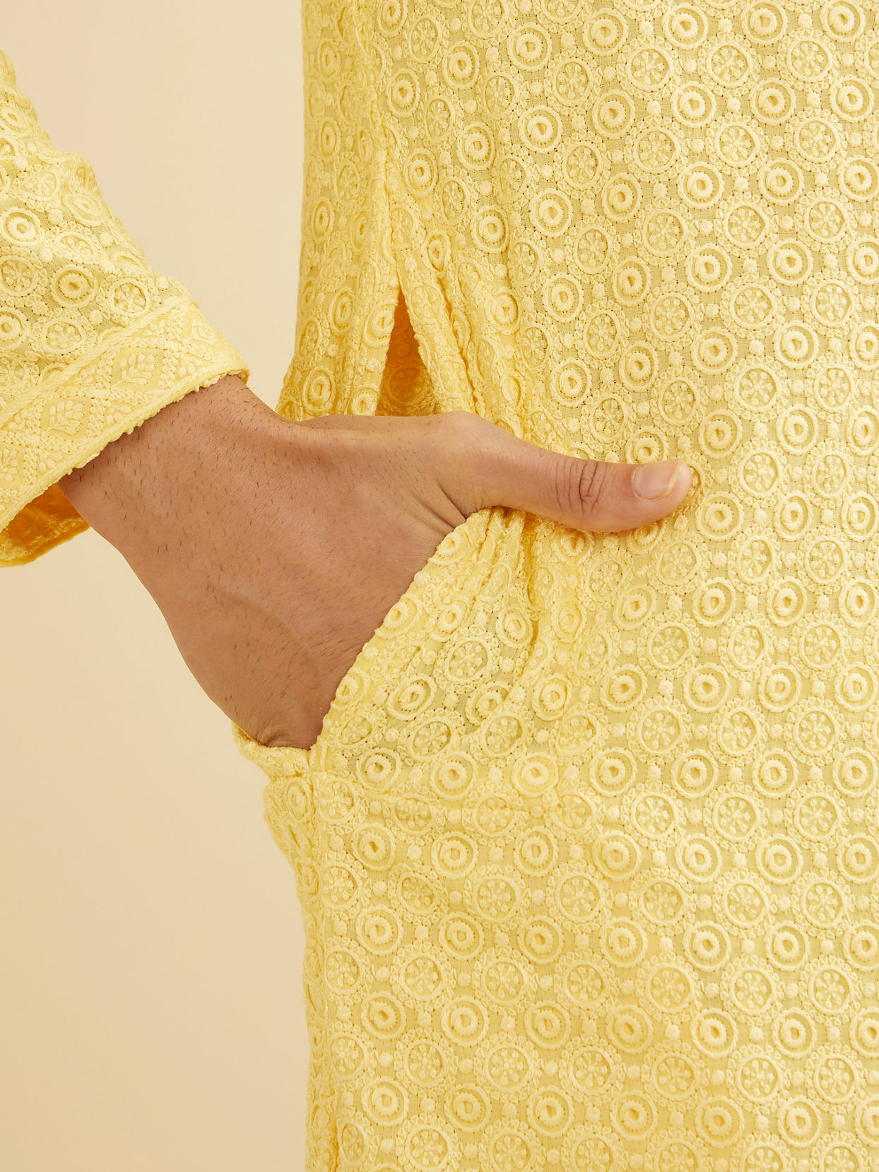 Manyavar Men Golden Touch Yellow Kurta Pajama image number 3