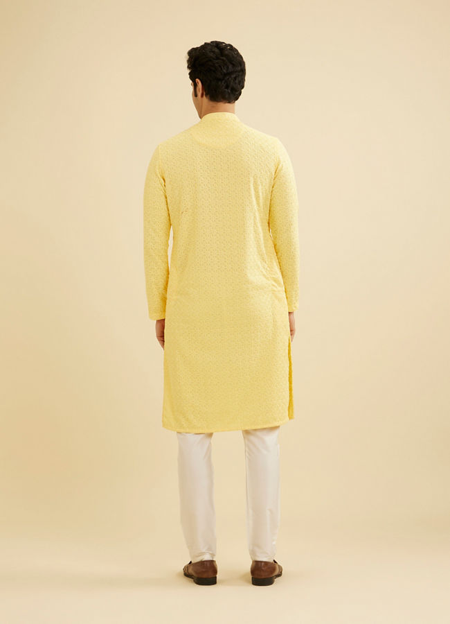 Manyavar Men Golden Touch Yellow Kurta Pajama image number 5