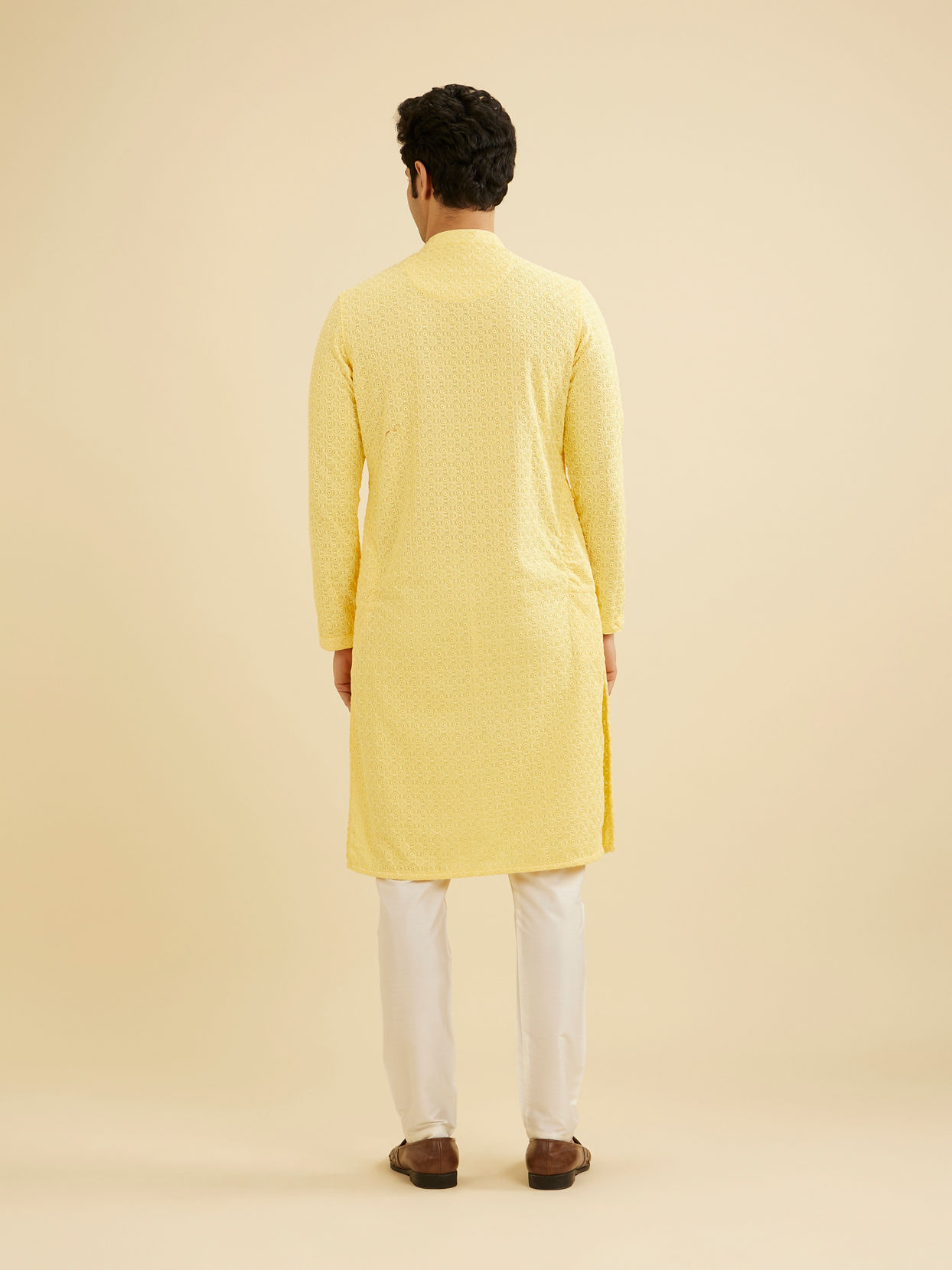 Manyavar Men Golden Touch Yellow Kurta Pajama image number 5