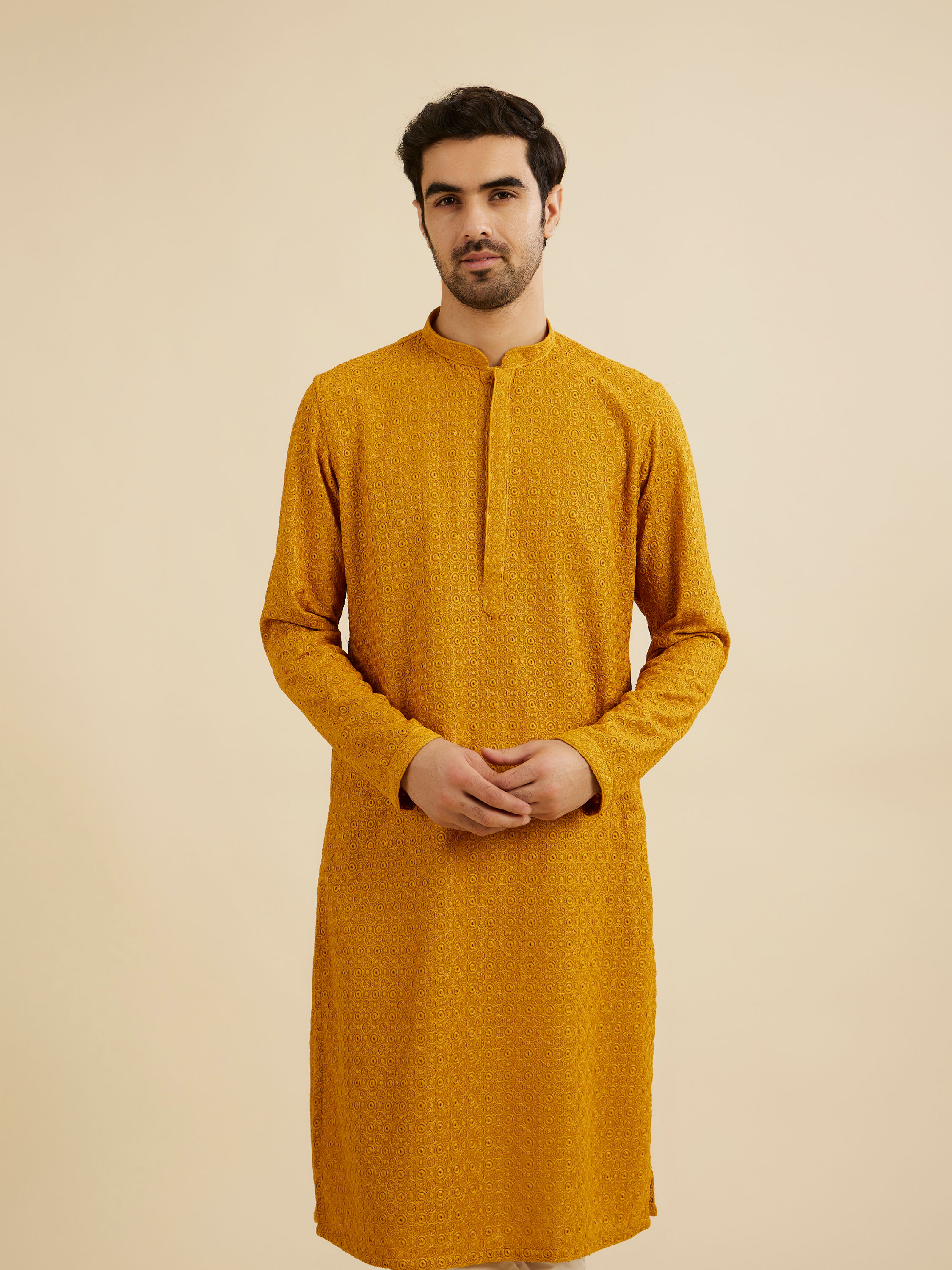 Manyavar Men Mustard Marvel Kurta Pajama