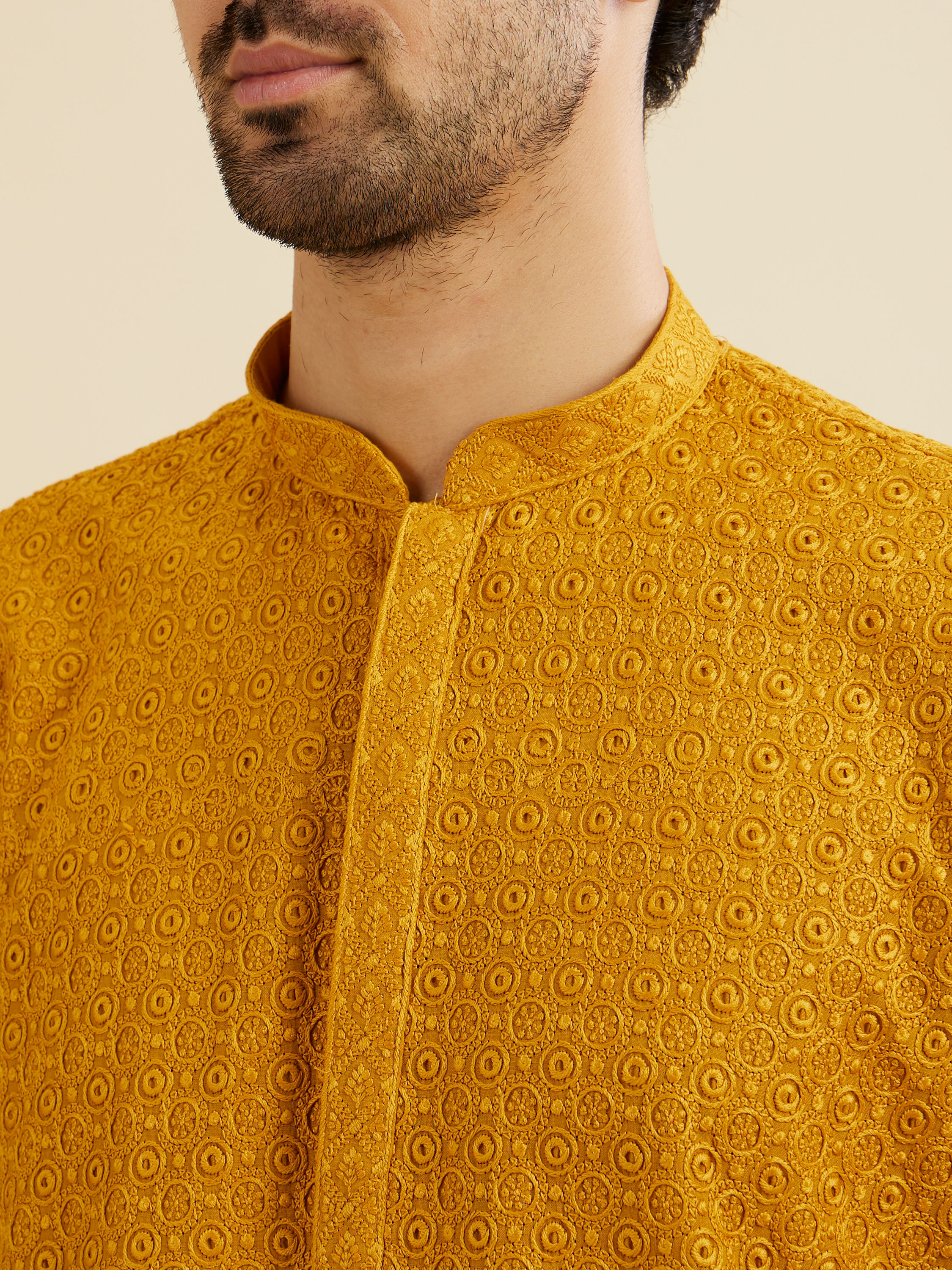 Manyavar Men Mustard Marvel Kurta Pajama