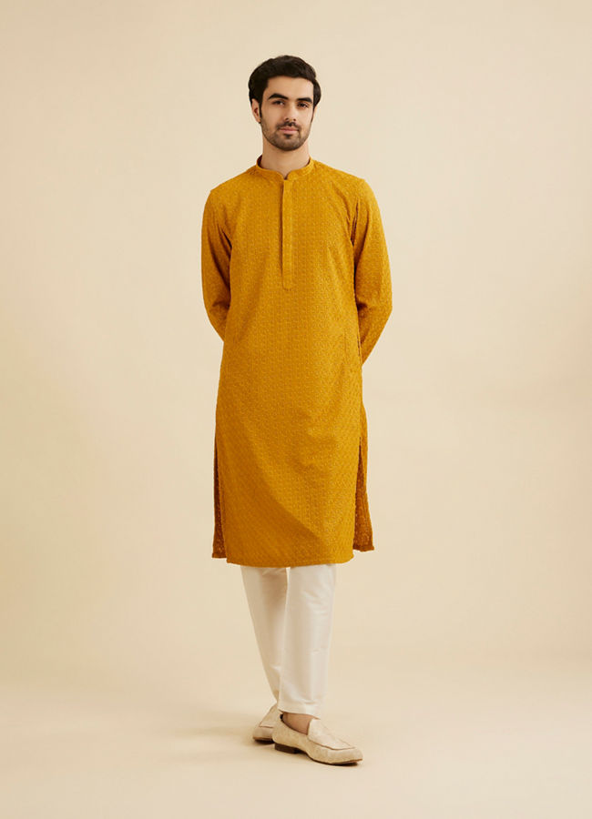 Manyavar Men Mustard Marvel Kurta Pajama