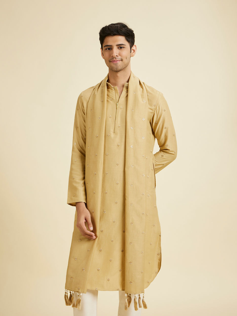 Manyavar Men Fawn Elegance Kurta Pajama with Dupatta