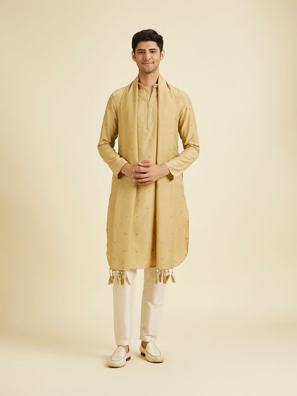 Manyavar Men Fawn Elegance Kurta Pajama with Dupatta