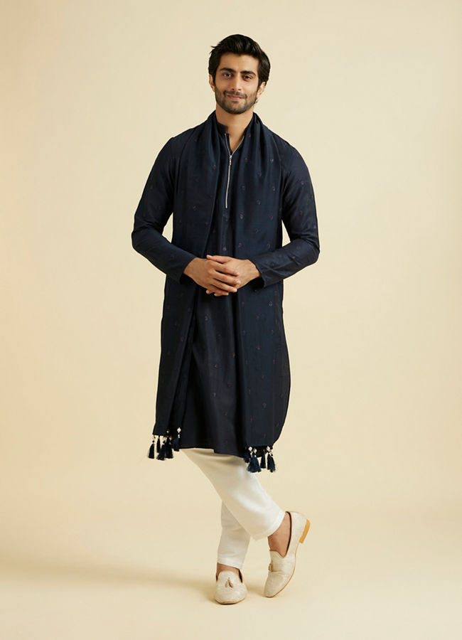 Manyavar Men Dark Blue Elegance Kurta Pajama