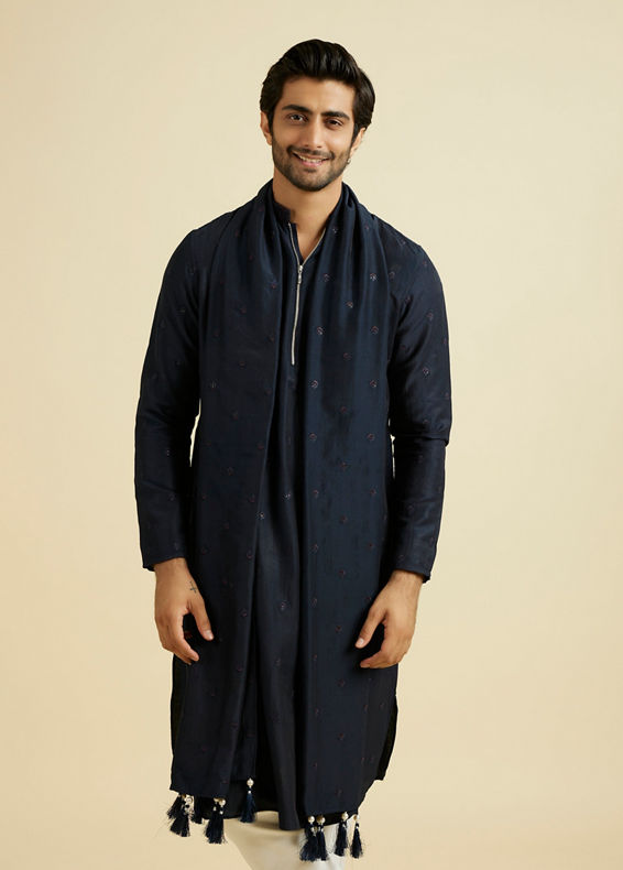 Manyavar Men Dark Blue Elegance Kurta Pajama