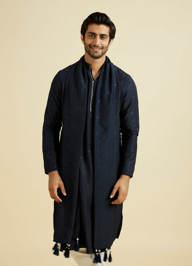 Manyavar Men Dark Blue Elegance Kurta Set with Dupatta