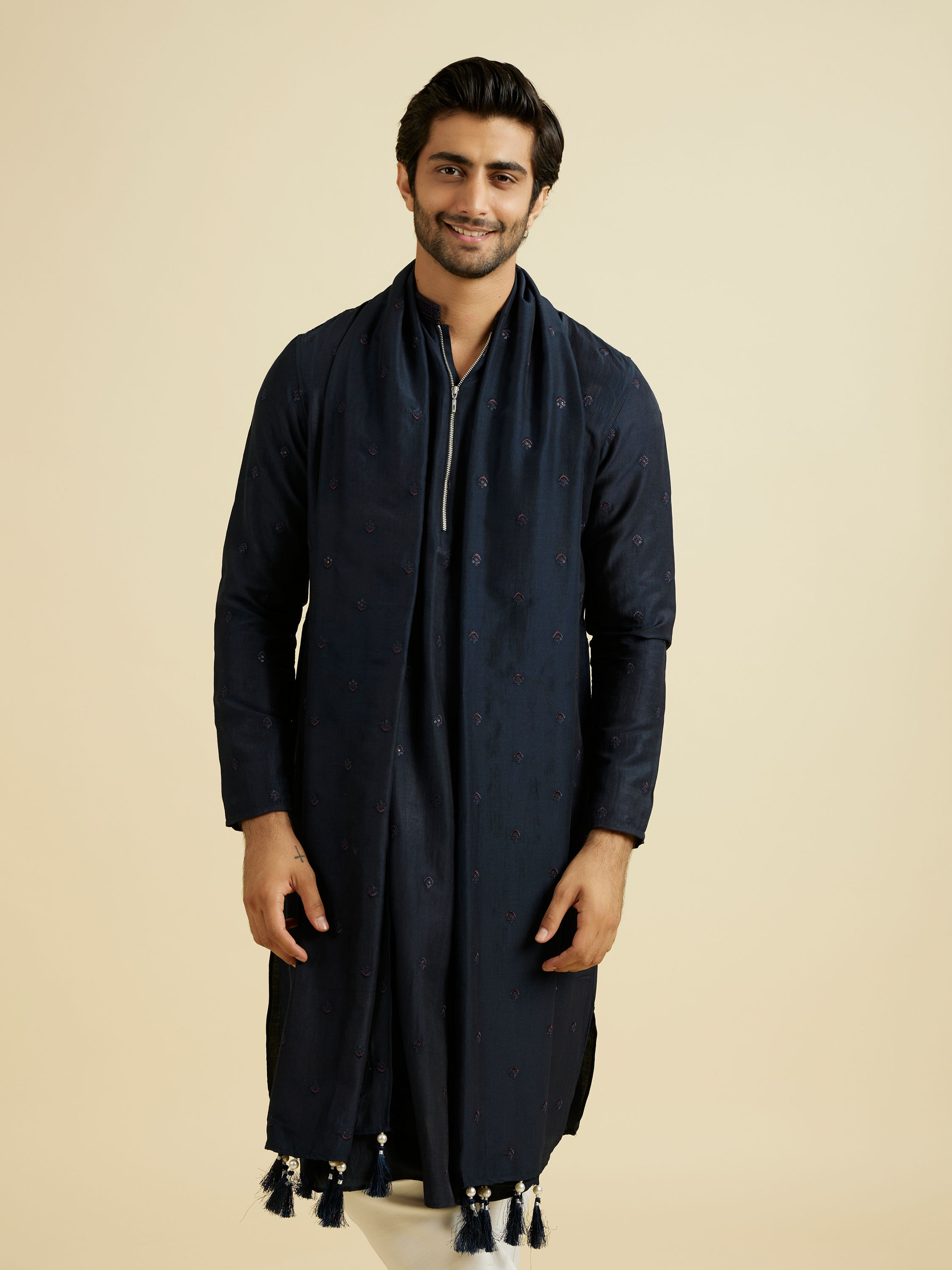 Manyavar Men Dark Blue Elegance Kurta Pajama