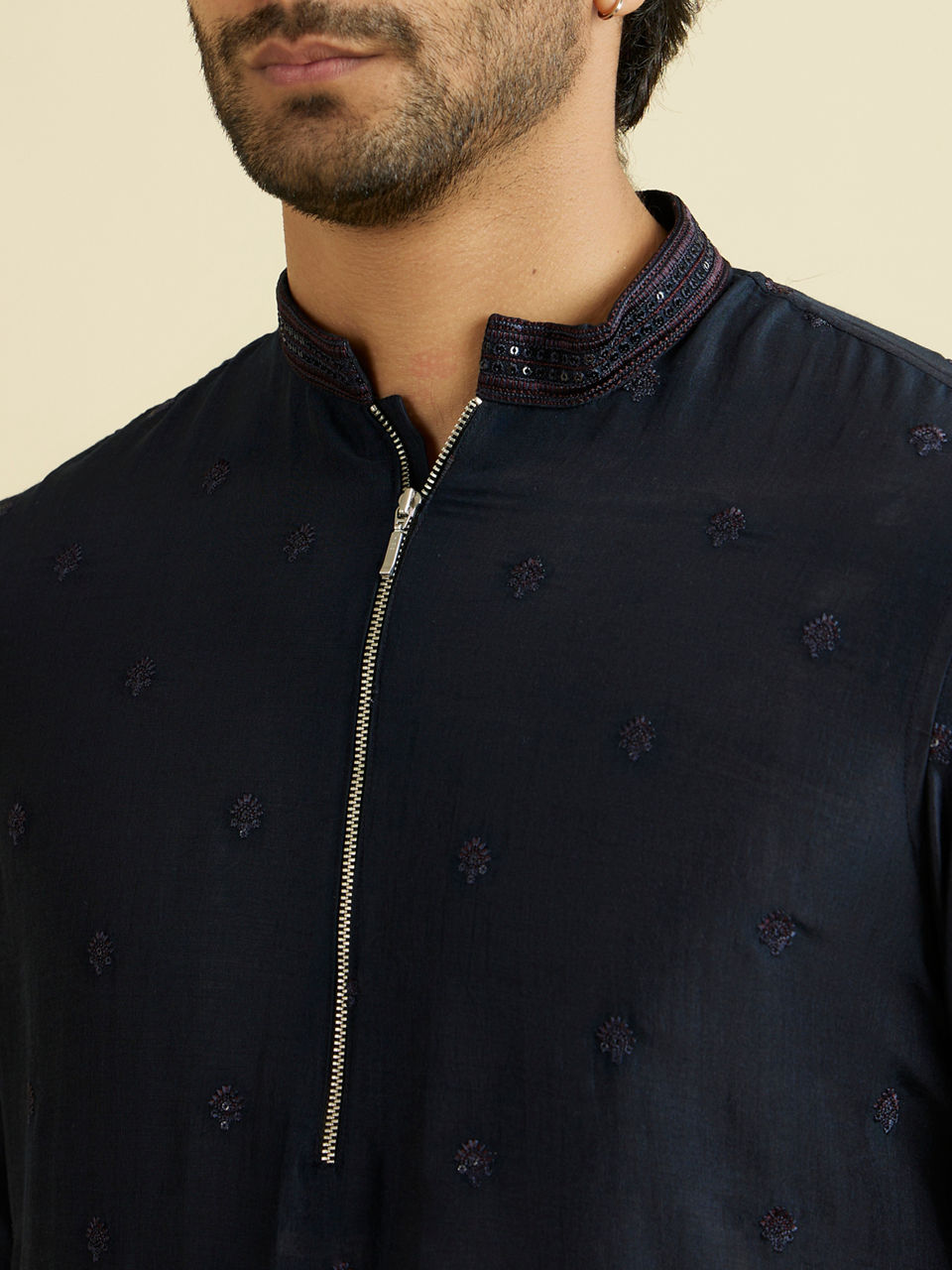 Manyavar Men Dark Blue Elegance Kurta Set with Dupatta