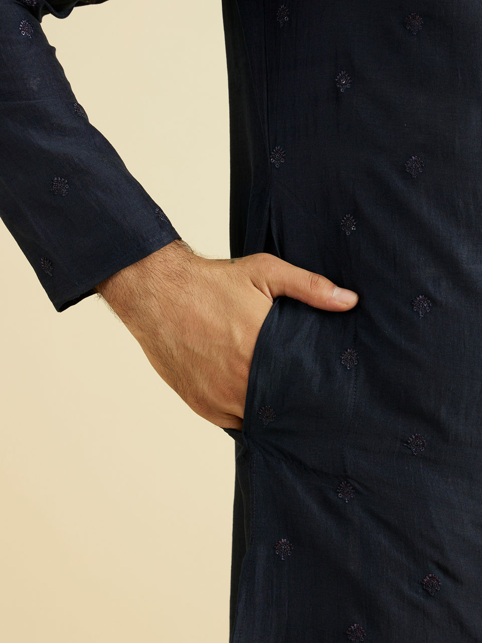 Manyavar Men Dark Blue Elegance Kurta Set with Dupatta