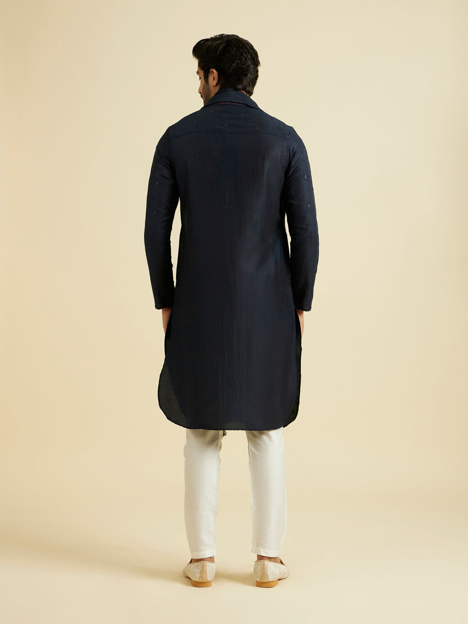 Manyavar Men Dark Blue Elegance Kurta Set with Dupatta