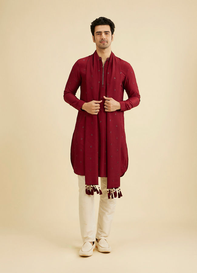 Manyavar Men Maroon Radiance Kurta Set with Dupatta