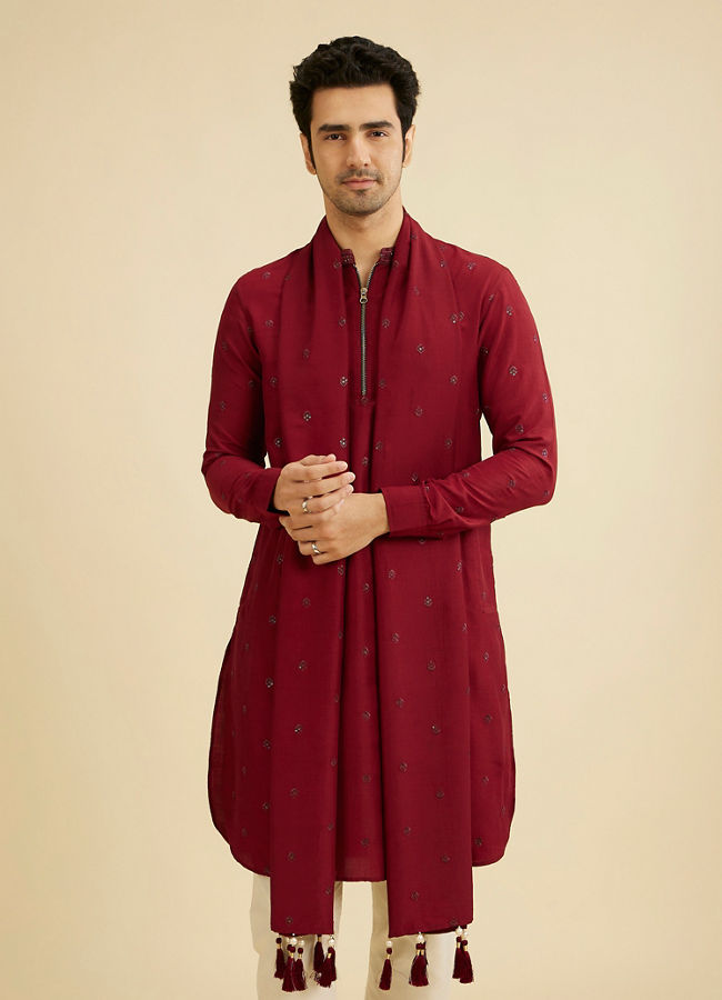 Manyavar Men Maroon Radiance Kurta Set with Dupatta