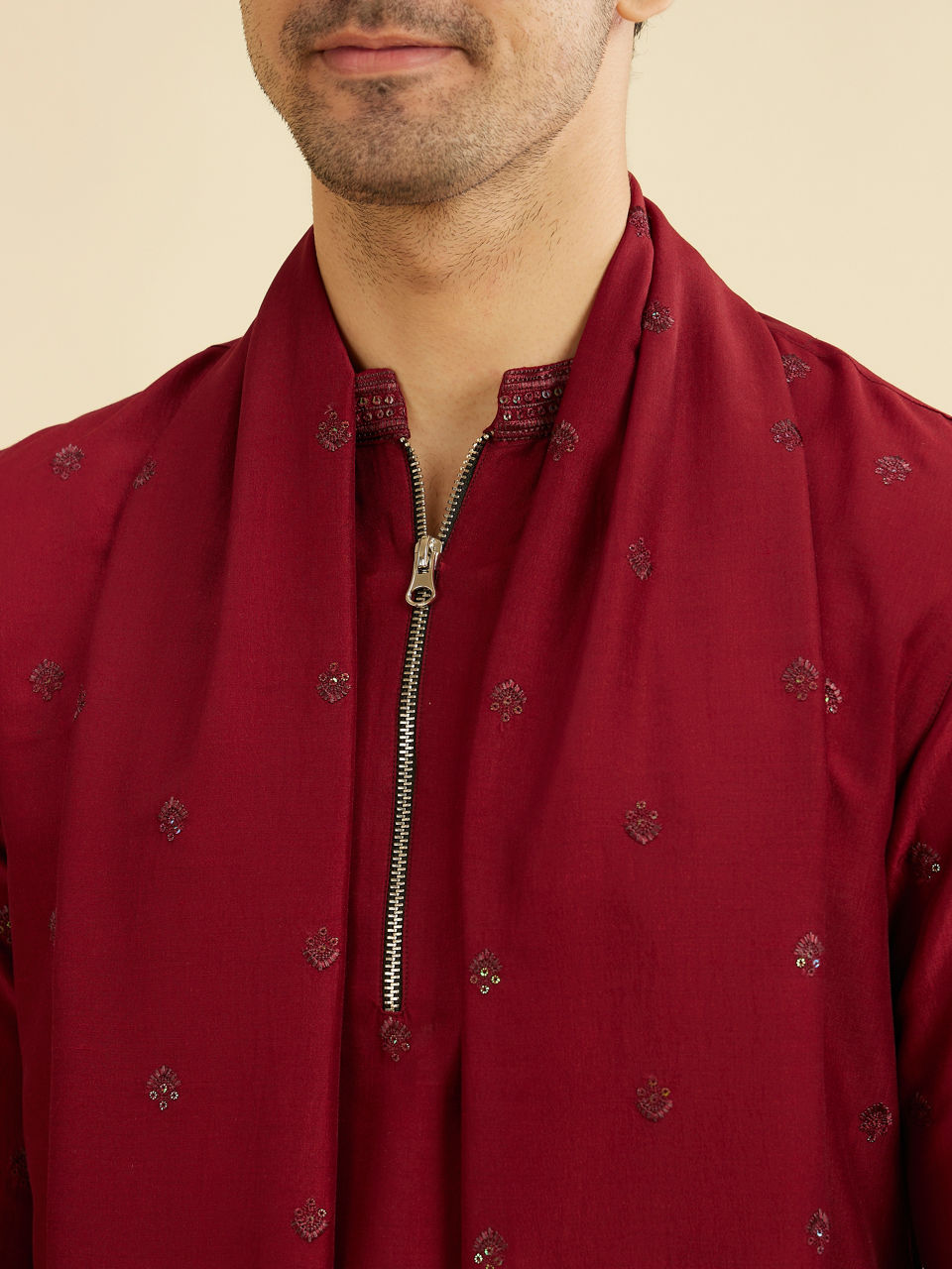 Manyavar Men Maroon Radiance Kurta Set with Dupatta