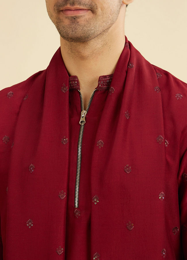 Manyavar Men Maroon Radiance Kurta Set with Dupatta
