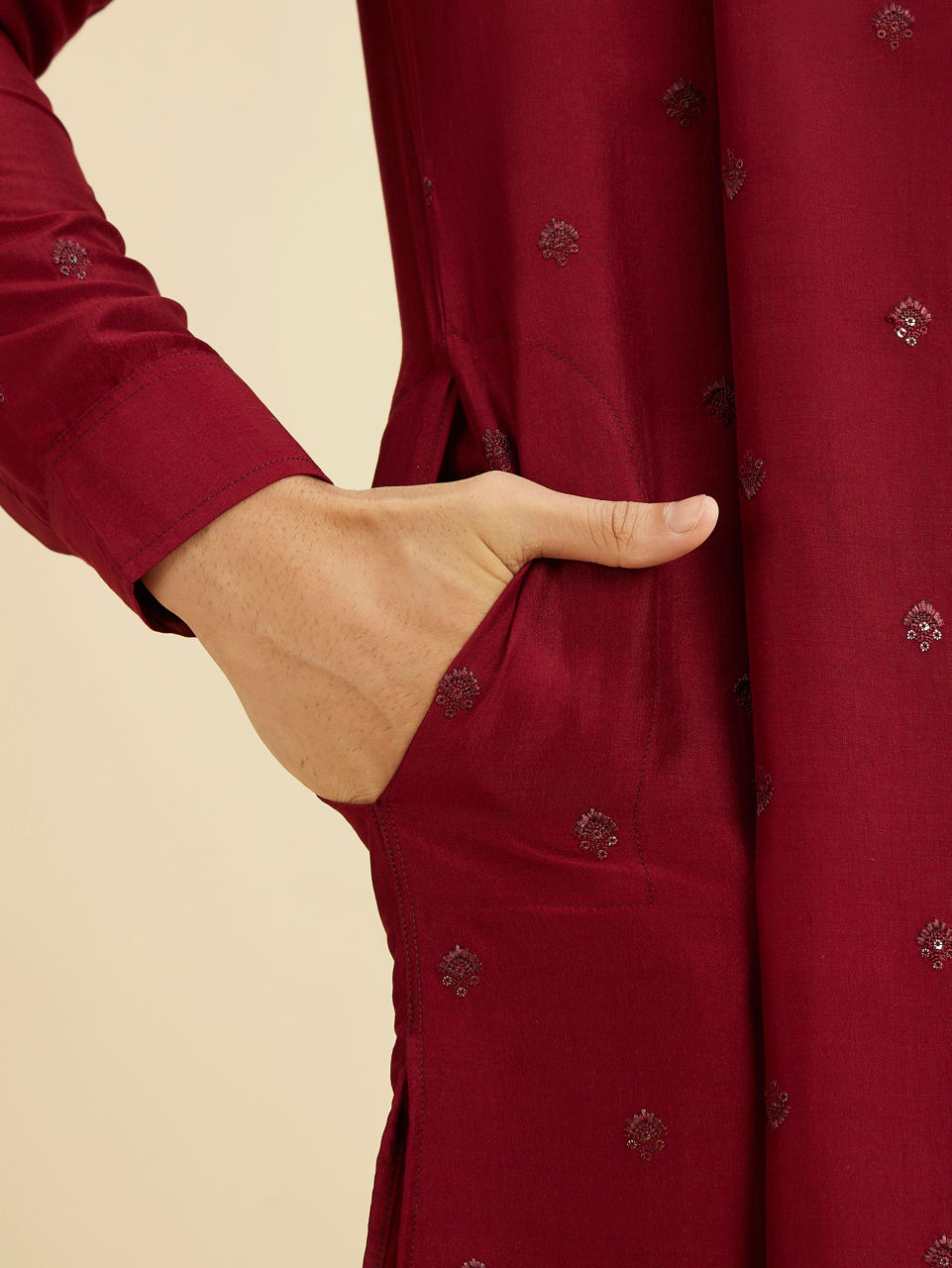 Manyavar Men Maroon Radiance Kurta Set with Dupatta