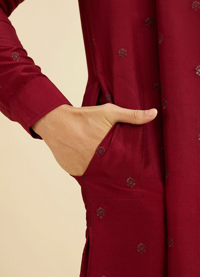 Manyavar Men Maroon Radiance Kurta Pajama image number 4