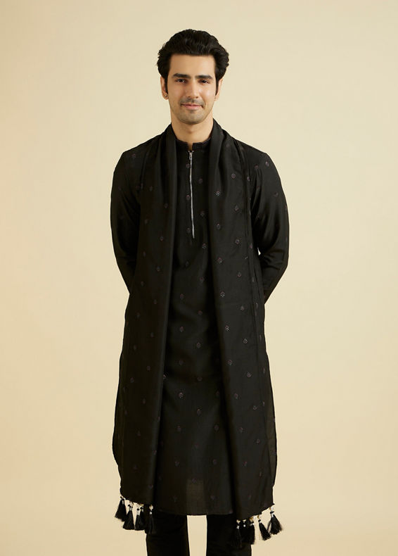 Manyavar Men Black Elegance Kurta Pajama with Dupatta
