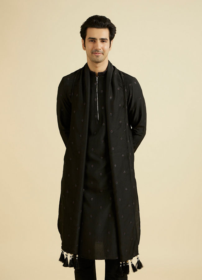 Manyavar Men Black Elegance Kurta Pajama with Dupatta