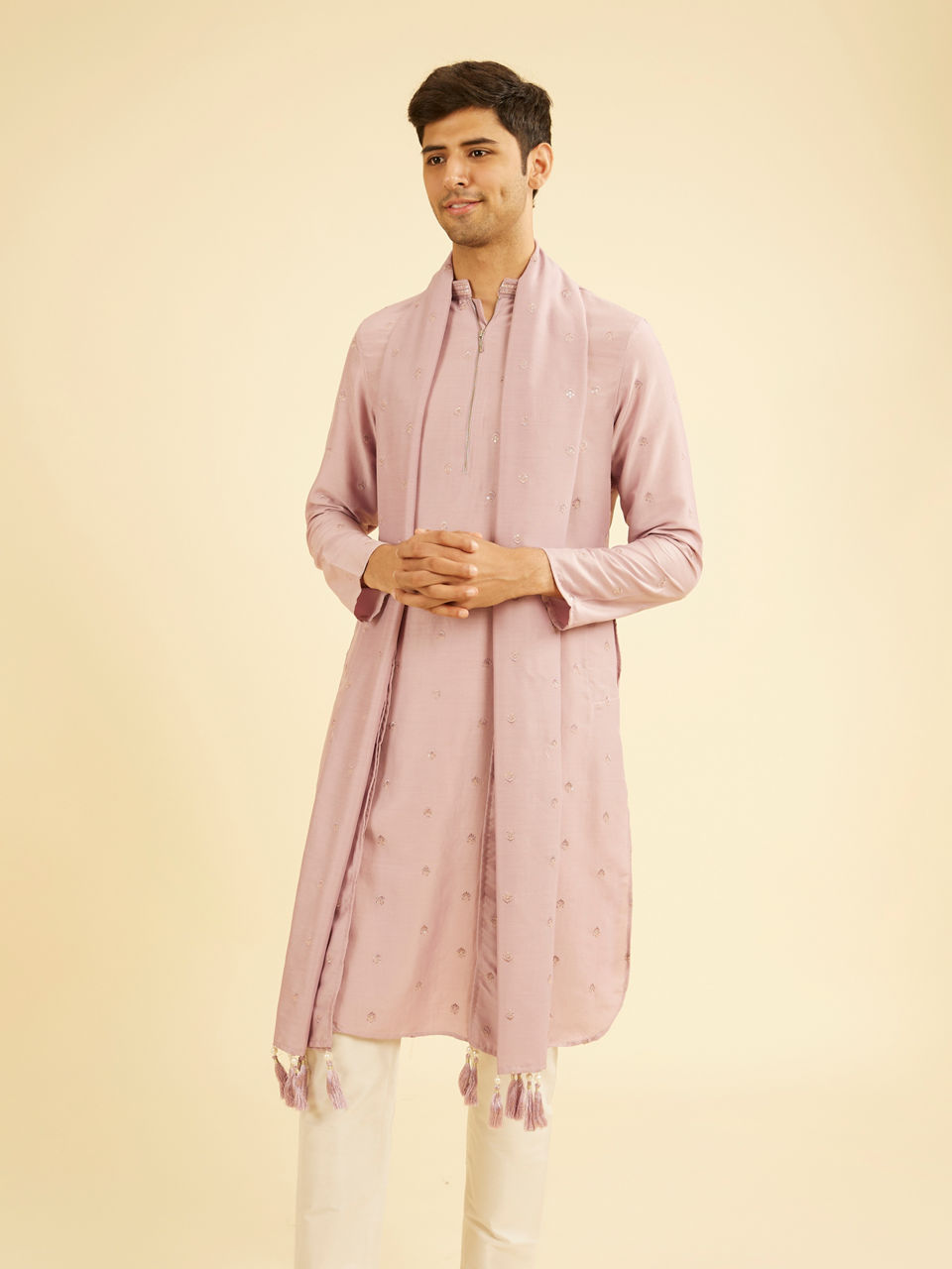 Manyavar Men Radiant Dusty Pink Kurta Pajama