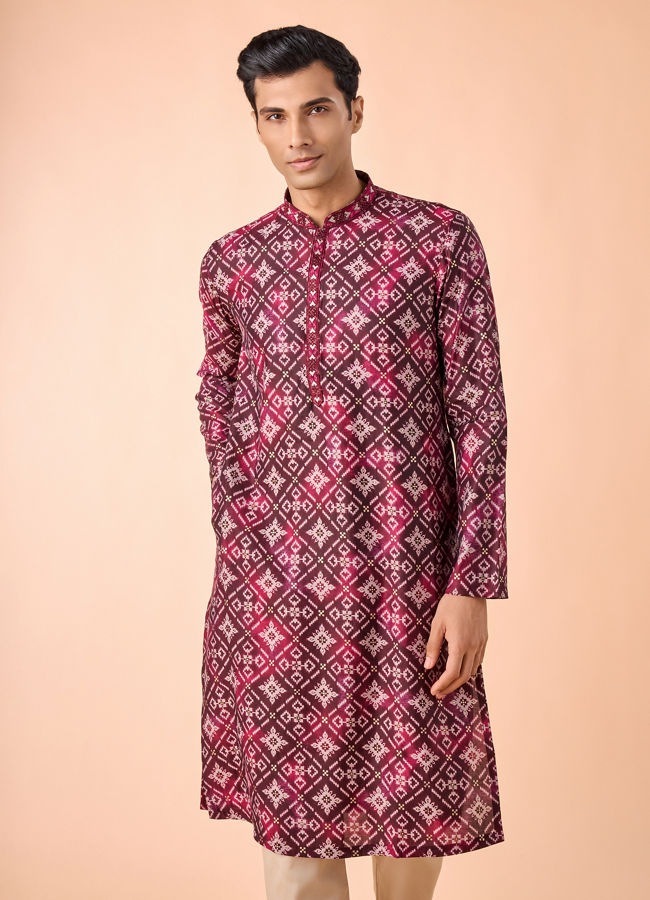 Manyavar Men Wine Elegance Kurta Pajama