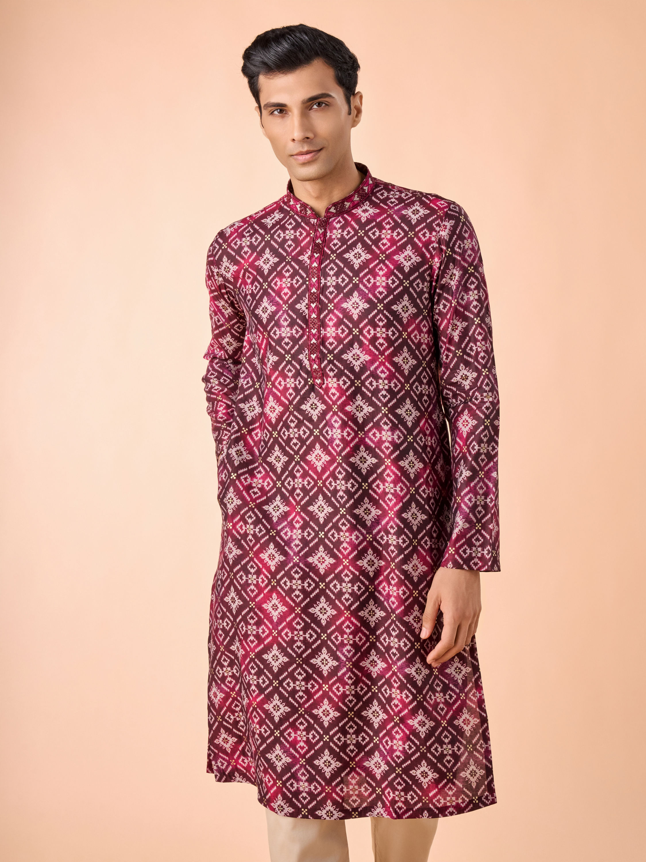 Manyavar Men Wine Elegance Kurta Pajama