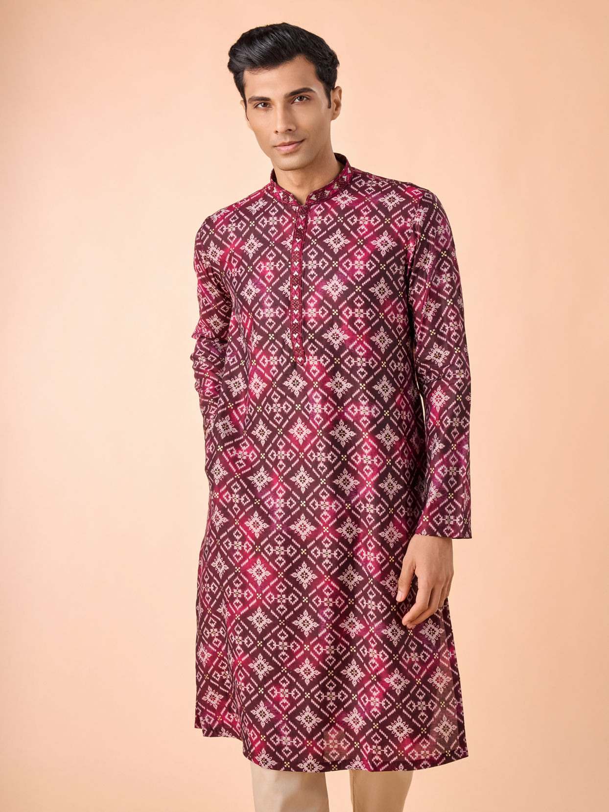 Manyavar Men Wine Elegance Kurta Pajama