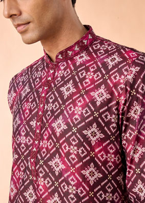Manyavar Men Wine Elegance Kurta Pajama