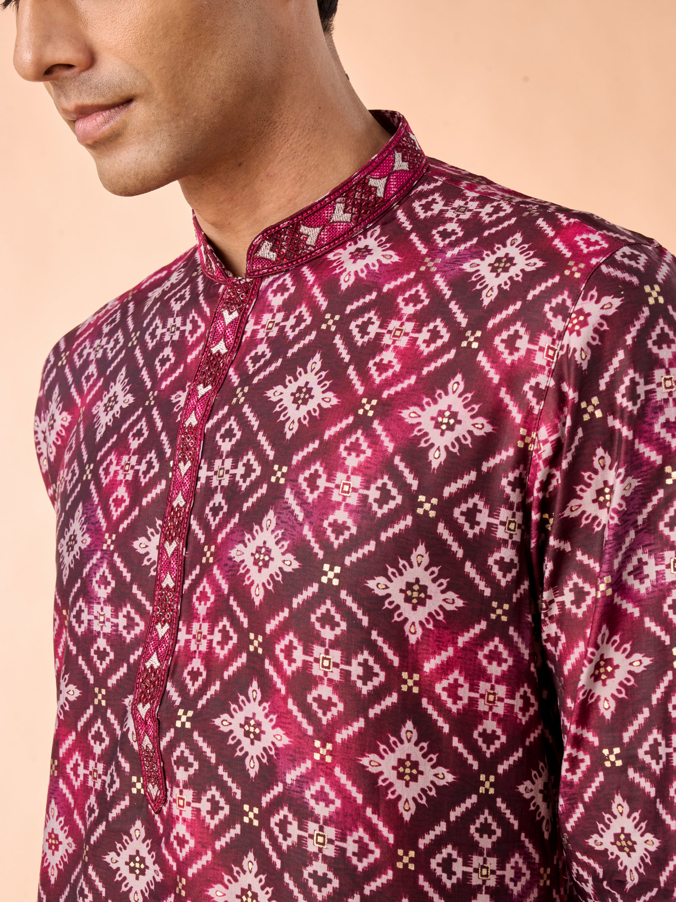Manyavar Men Wine Elegance Kurta Pajama