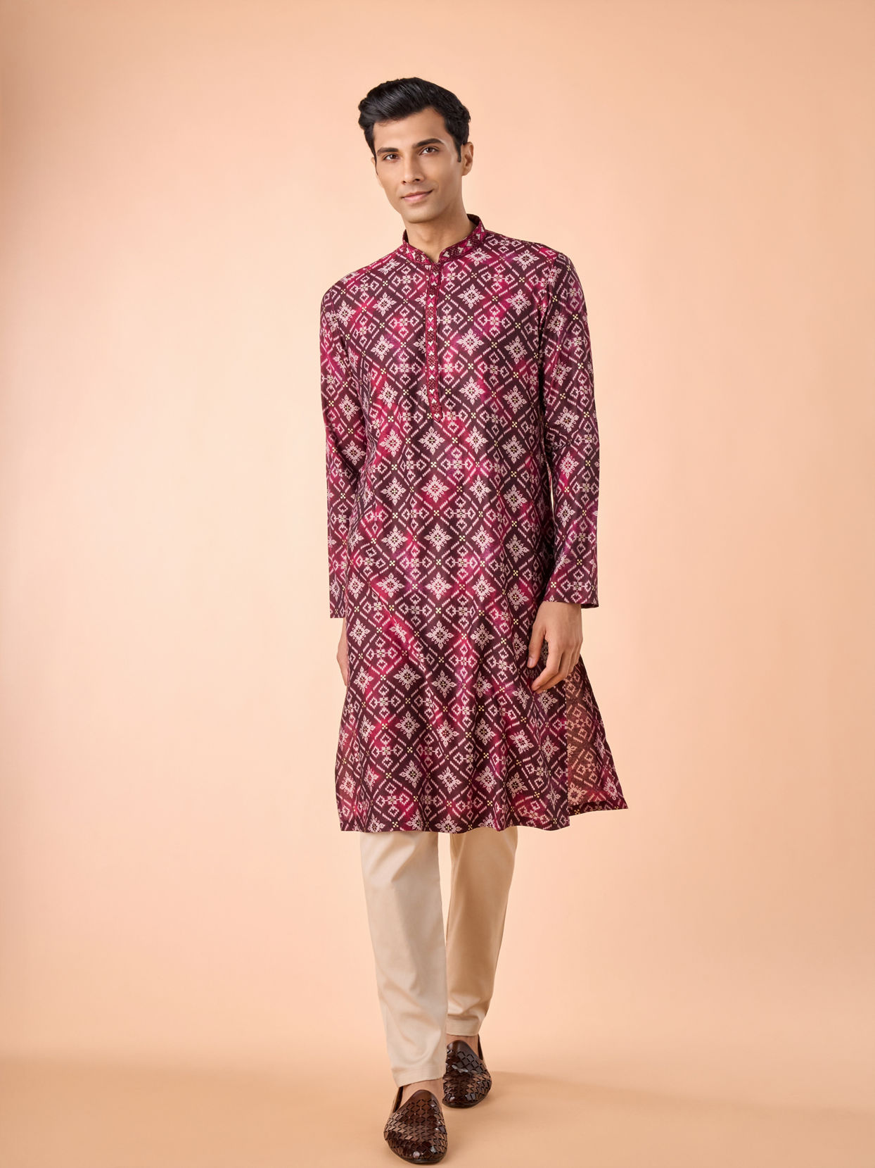 Manyavar Men Wine Elegance Kurta Pajama