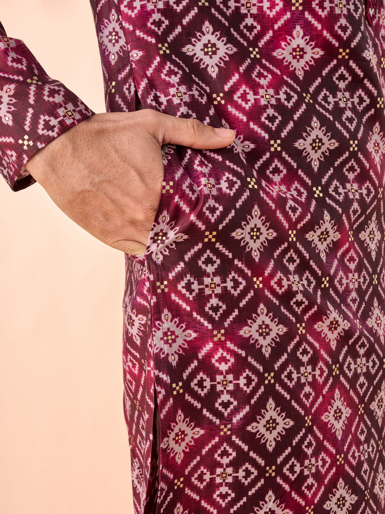 Manyavar Men Wine Elegance Kurta Pajama
