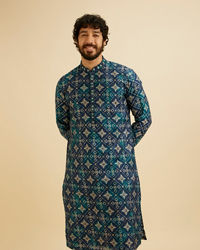 Manyavar Men Teal Blue Elegance Kurta Pajama