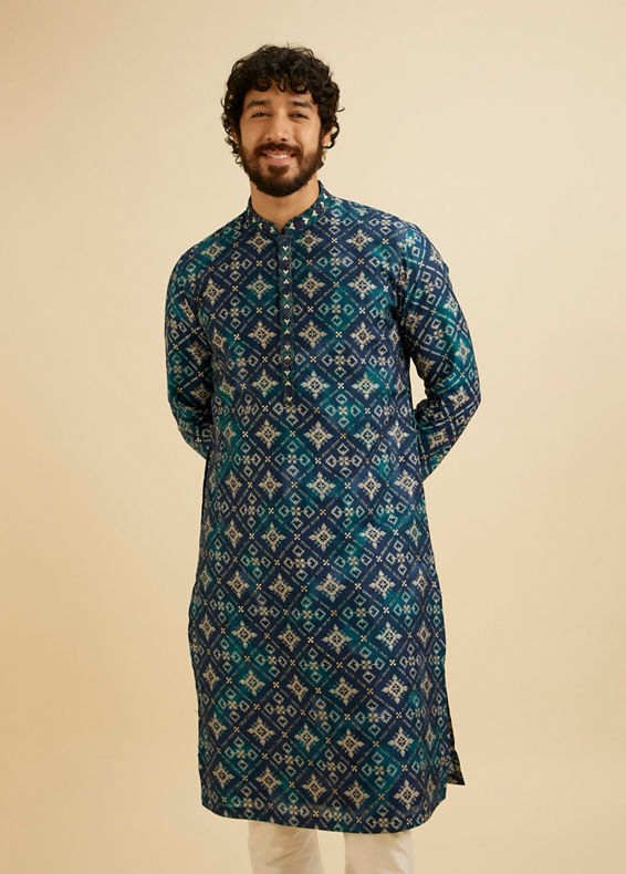 Manyavar Men Teal Blue Elegance Kurta Pajama