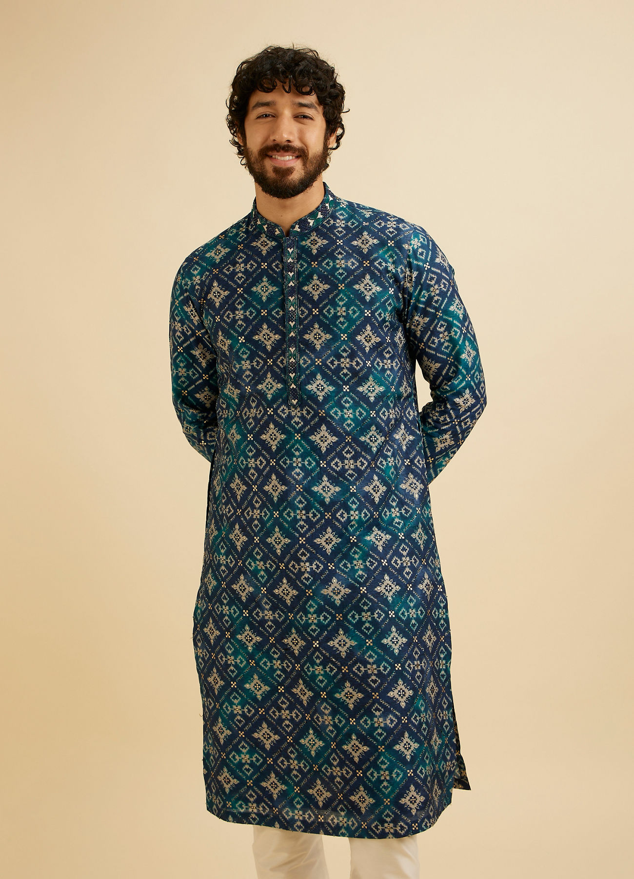 Manyavar Men Teal Blue Elegance Kurta Pajama