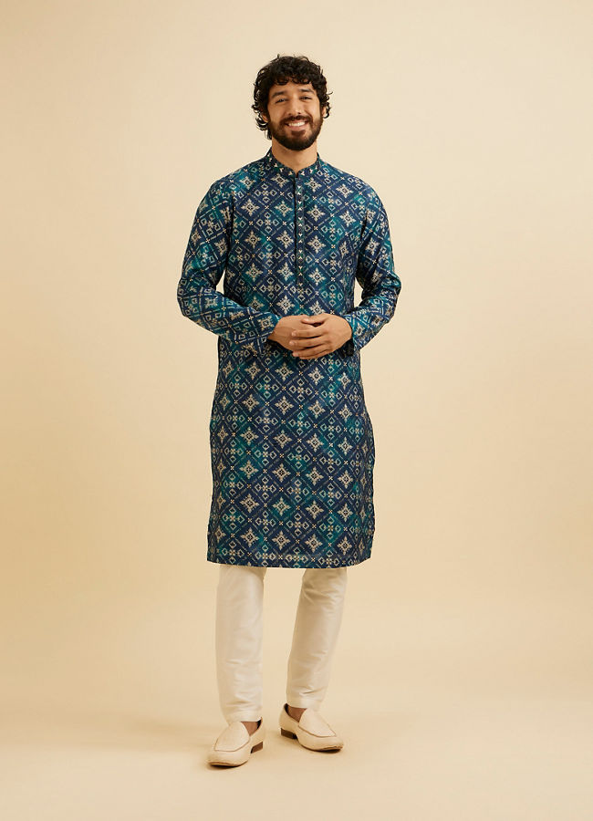 Manyavar Men Teal Blue Elegance Kurta Pajama