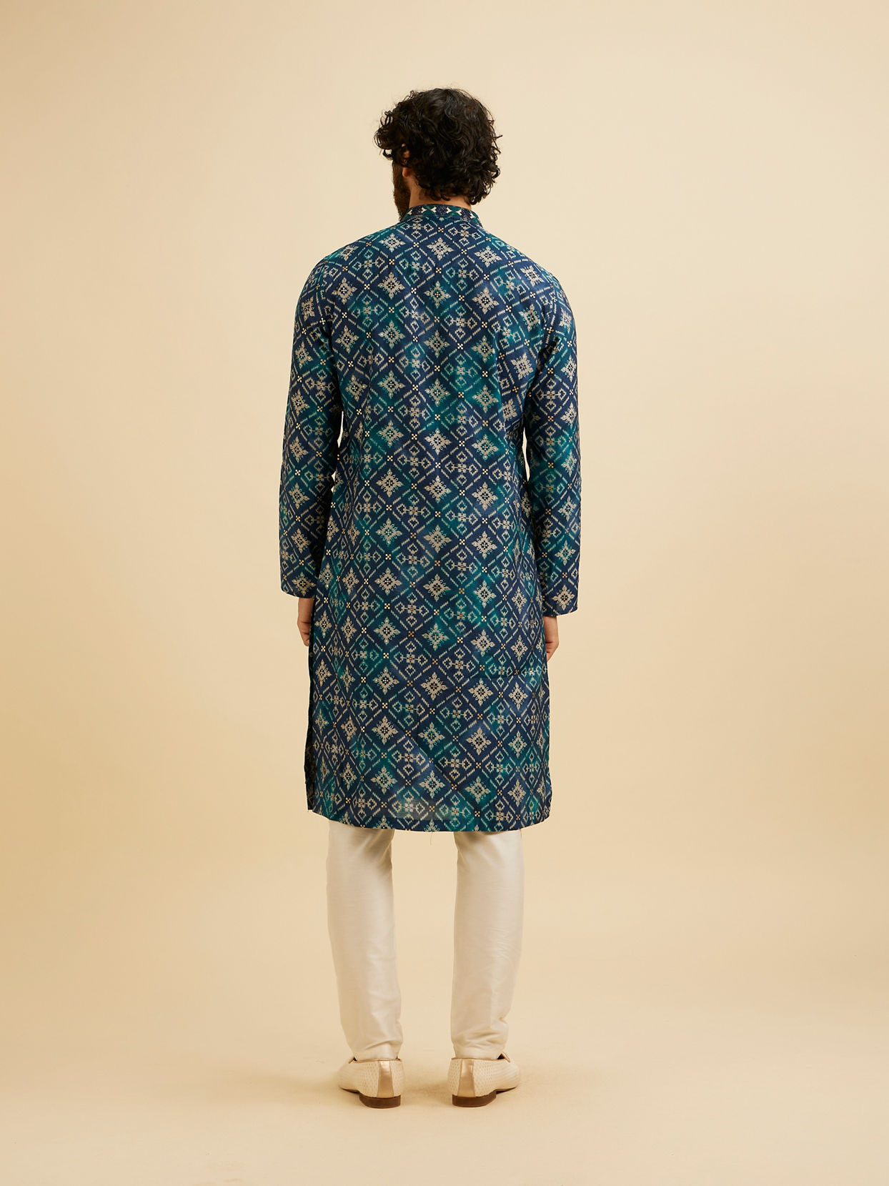 Manyavar Men Teal Blue Elegance Kurta Pajama